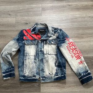 Reason Blue Denim Jacket with Red Details